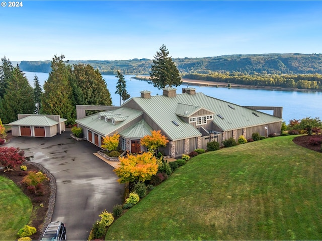 aerial view with a water view