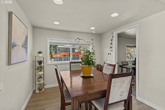 dining space featuring hardwood / wood-style floors and plenty of natural light