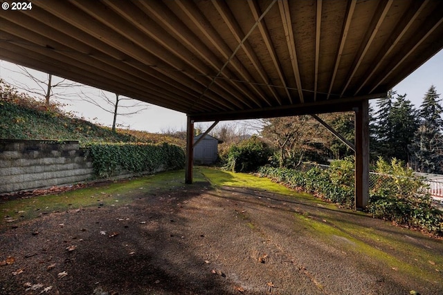 view of yard featuring an outbuilding, a storage unit, and a fenced backyard