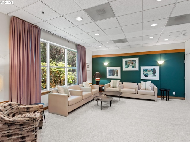 6665 W Burnside Rd Unit 413, Portland, OR 97210 - living room featuring carpet flooring, recessed lighting, and a paneled ceiling