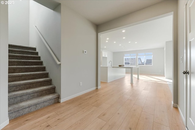 interior space featuring wood-type flooring and sink