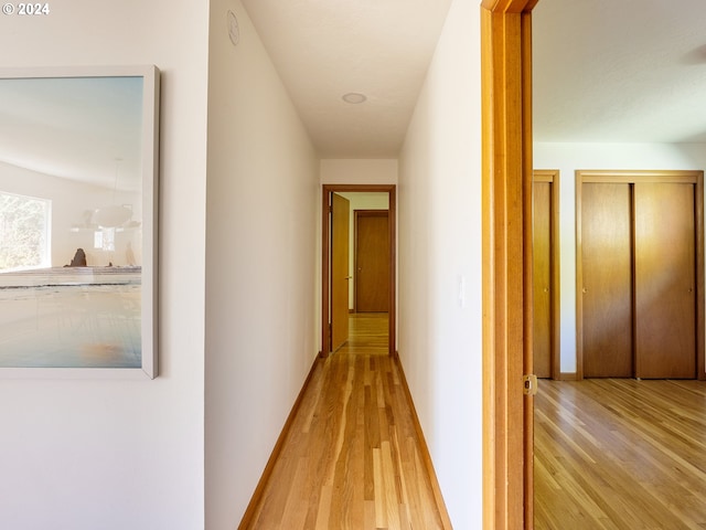 corridor with light wood-type flooring