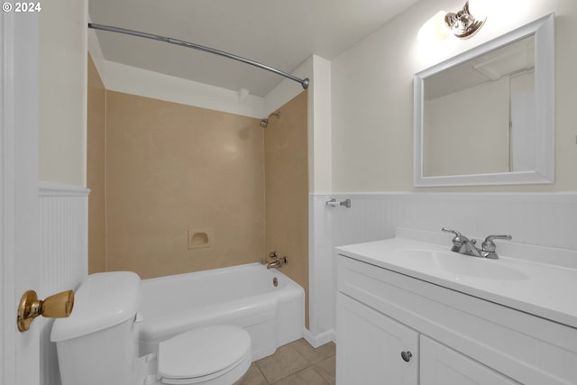 full bathroom featuring tile patterned flooring, vanity, toilet, and bathtub / shower combination