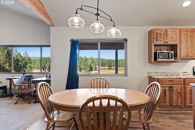 dining area featuring an inviting chandelier, dark wood-type flooring, and a wealth of natural light