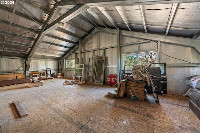 miscellaneous room featuring vaulted ceiling