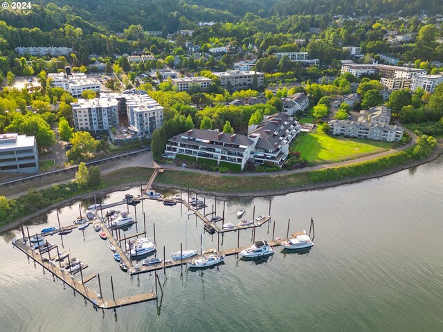 aerial view with a water view