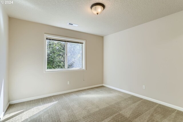 unfurnished room with carpet and a textured ceiling