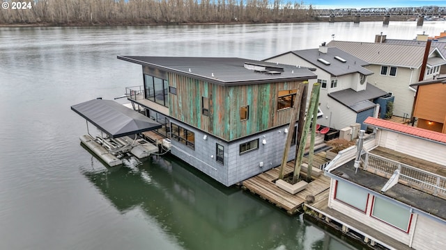 view of dock with a water view