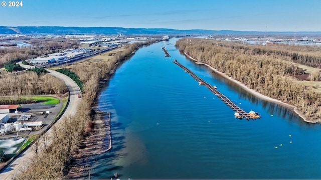 aerial view with a water and mountain view