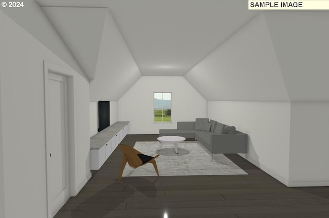 interior space with dark hardwood / wood-style flooring and vaulted ceiling