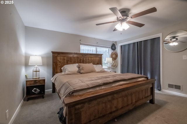 bedroom featuring carpet flooring and ceiling fan