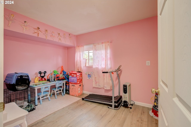 playroom with wood-type flooring