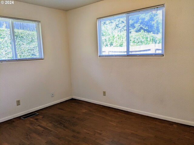 spare room with dark wood-type flooring