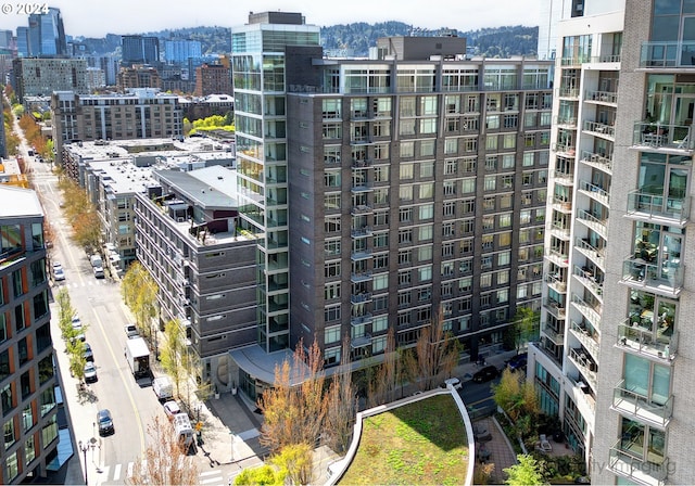 view of building exterior with a city view