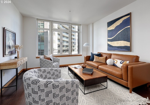 living room with hardwood / wood-style flooring