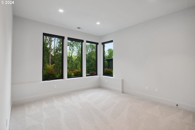 unfurnished room featuring light colored carpet