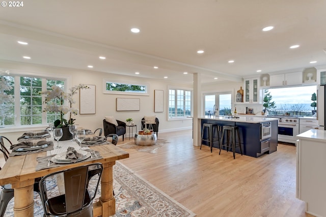 interior space with light hardwood / wood-style flooring and sink