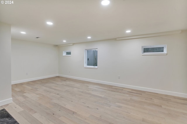 basement with light wood-type flooring