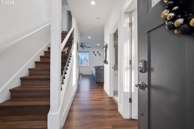 hall featuring dark hardwood / wood-style floors