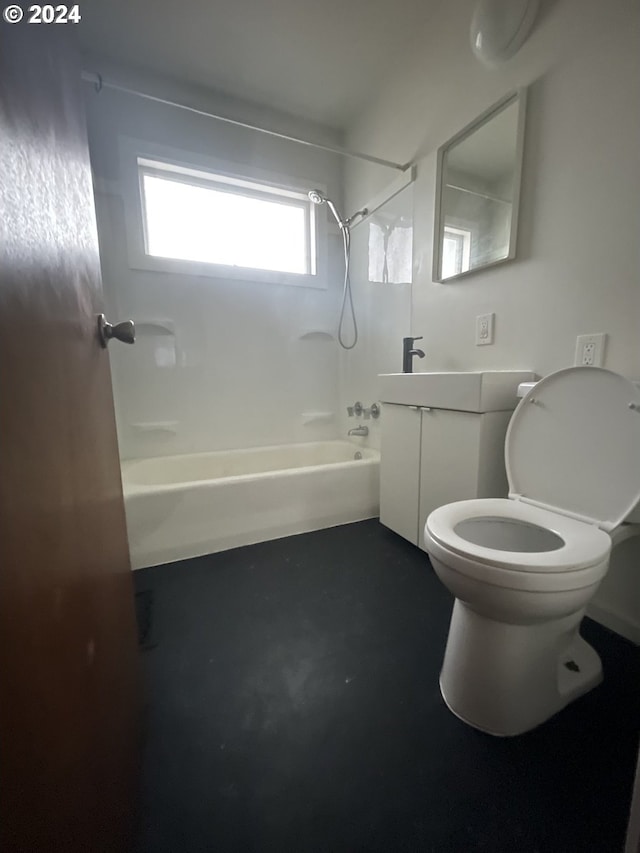 full bathroom featuring vanity, toilet, and bathtub / shower combination