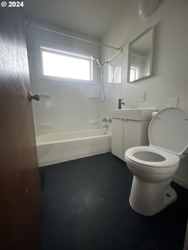 13815 NE Knott St, Portland, OR 97230 - bathroom featuring shower / tub combination, vanity, and finished concrete flooring