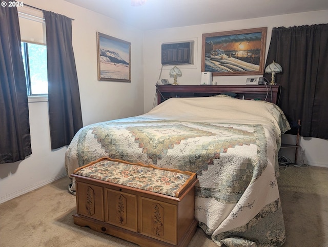 carpeted bedroom with a wall mounted air conditioner