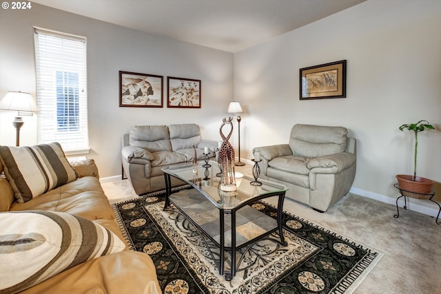 living room with light colored carpet