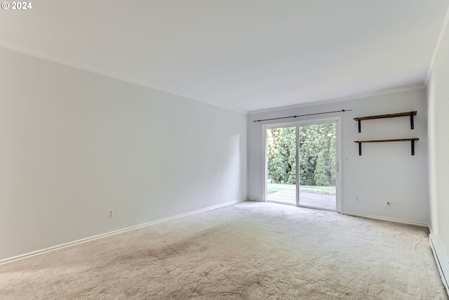 carpeted spare room featuring crown molding