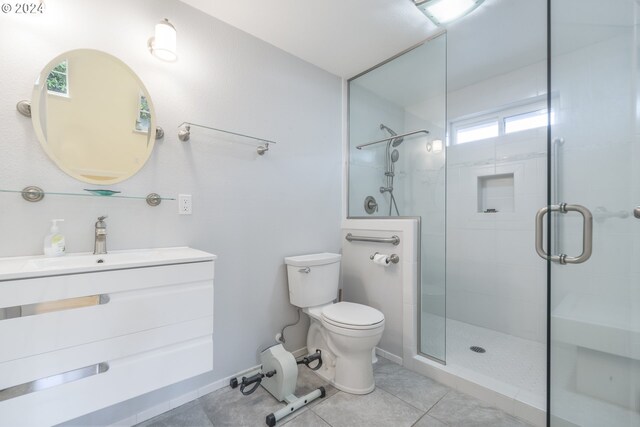 340 SW S Point St, Depoe Bay, OR 97341 - bathroom with a stall shower, vanity, and tile patterned floors