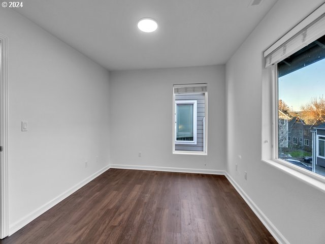 spare room with a healthy amount of sunlight and dark hardwood / wood-style flooring