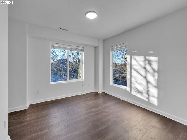 spare room with dark hardwood / wood-style floors