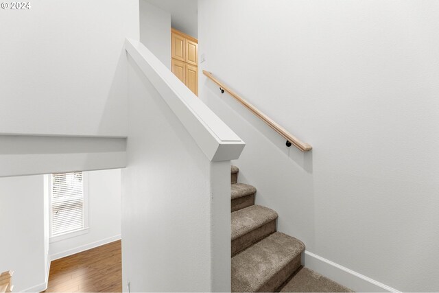 staircase featuring wood-type flooring