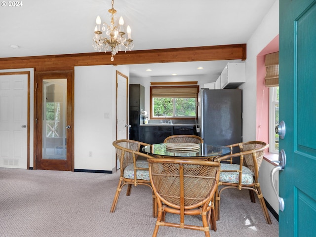 interior space with a chandelier and sink