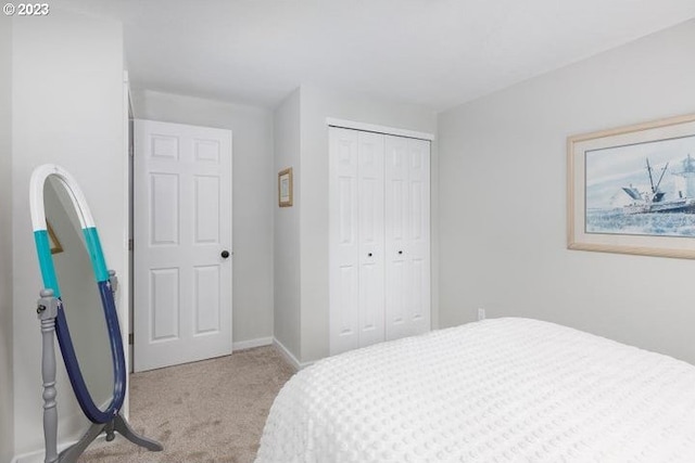 carpeted bedroom featuring a closet