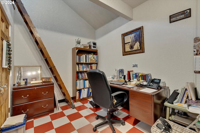 office space featuring lofted ceiling