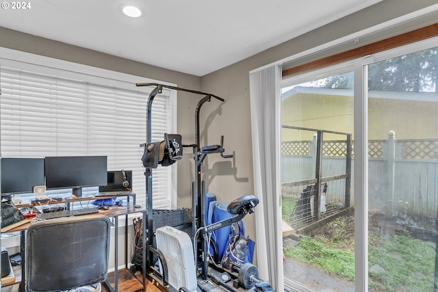 office area with hardwood / wood-style floors