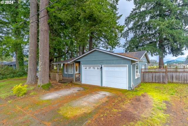 garage featuring a mountain view