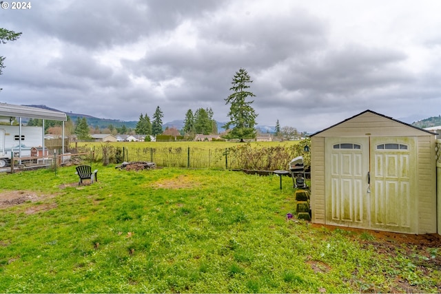 view of yard with a storage unit