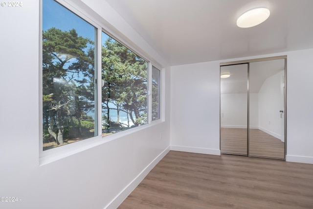 unfurnished bedroom featuring a closet and wood-type flooring