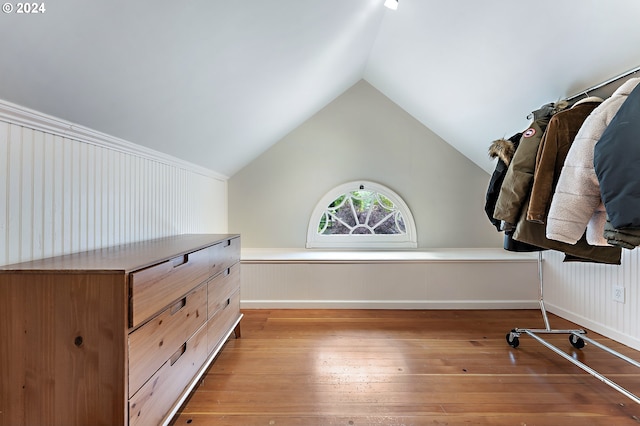 spacious closet featuring vaulted ceiling and light wood-type flooring