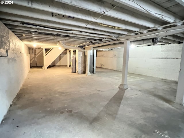 basement featuring water heater