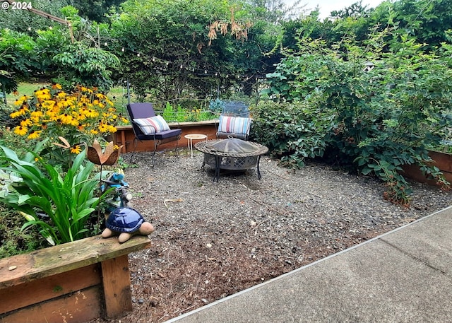 view of yard featuring an outdoor fire pit