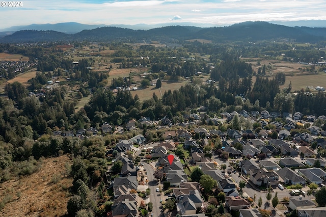 drone / aerial view featuring a mountain view