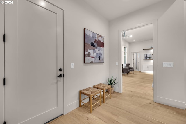 entrance foyer featuring a notable chandelier and light wood-type flooring