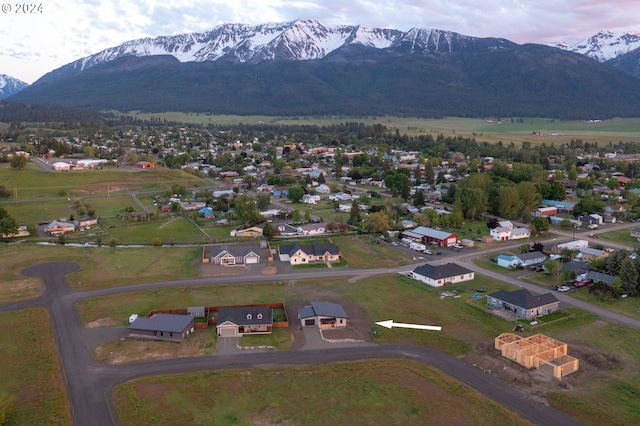 birds eye view of property featuring a mountain view