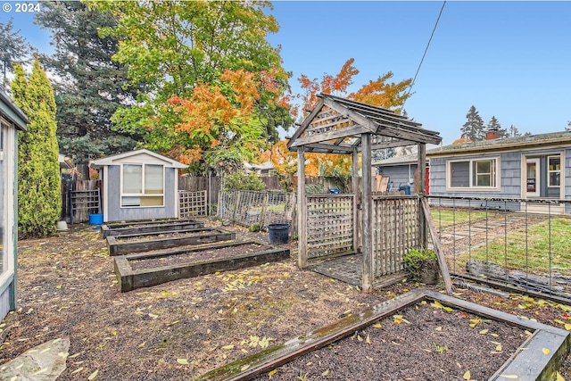 view of yard with a shed