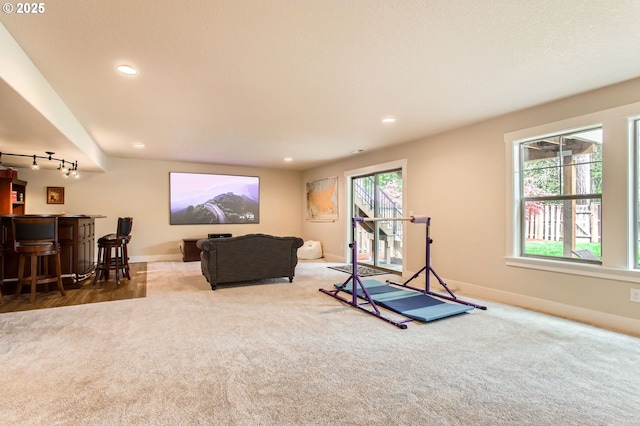 13632 SW 174th Loop, Sherwood, OR 97140 - workout room featuring carpet, a dry bar, baseboards, and recessed lighting