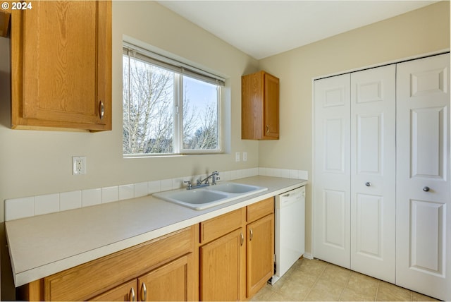 kitchen featuring sink and white dishwasher