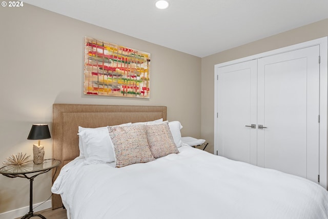 bedroom with a closet and wood-type flooring