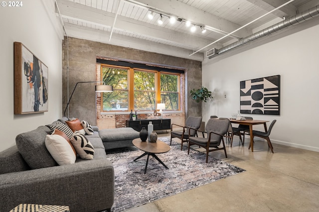 living room with concrete floors